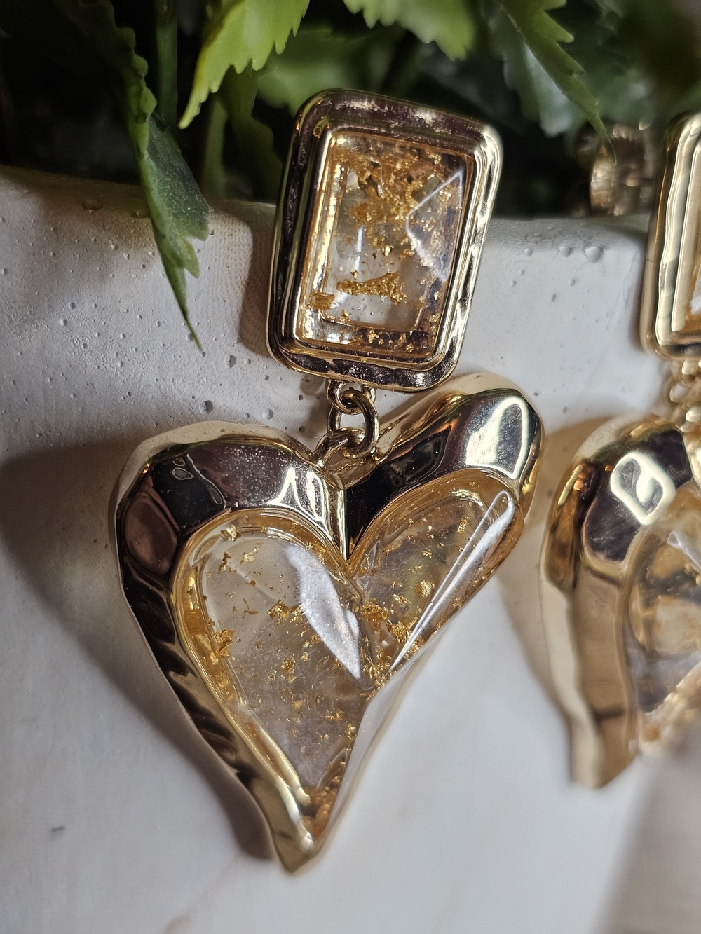Robert Lee Morris Gold Heart Drop Earrings with Flake Resin Inlay - Picture 3 of 9